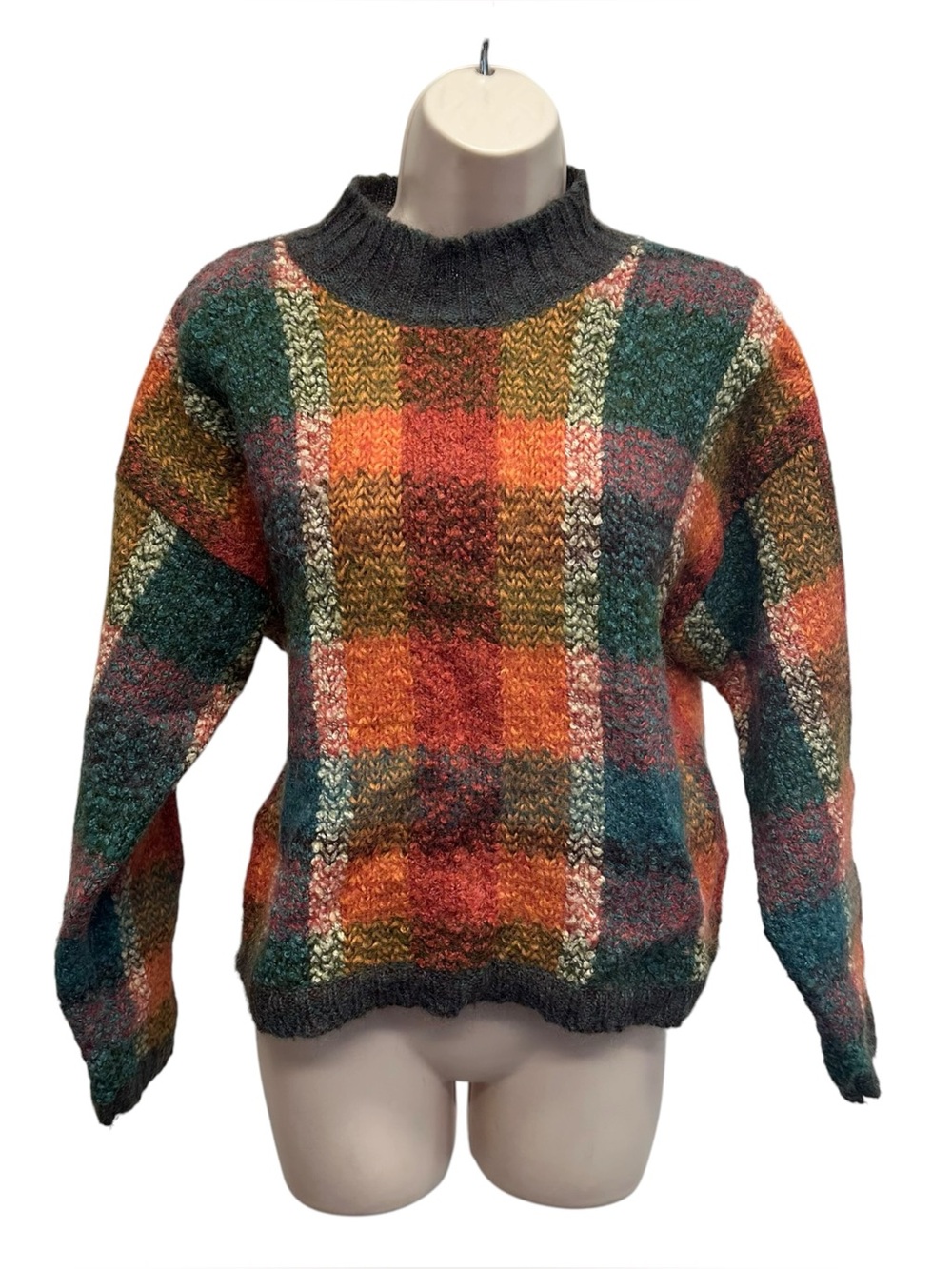 Talbots women’s colorblock knit sweater mock neck medium mohair wool blend